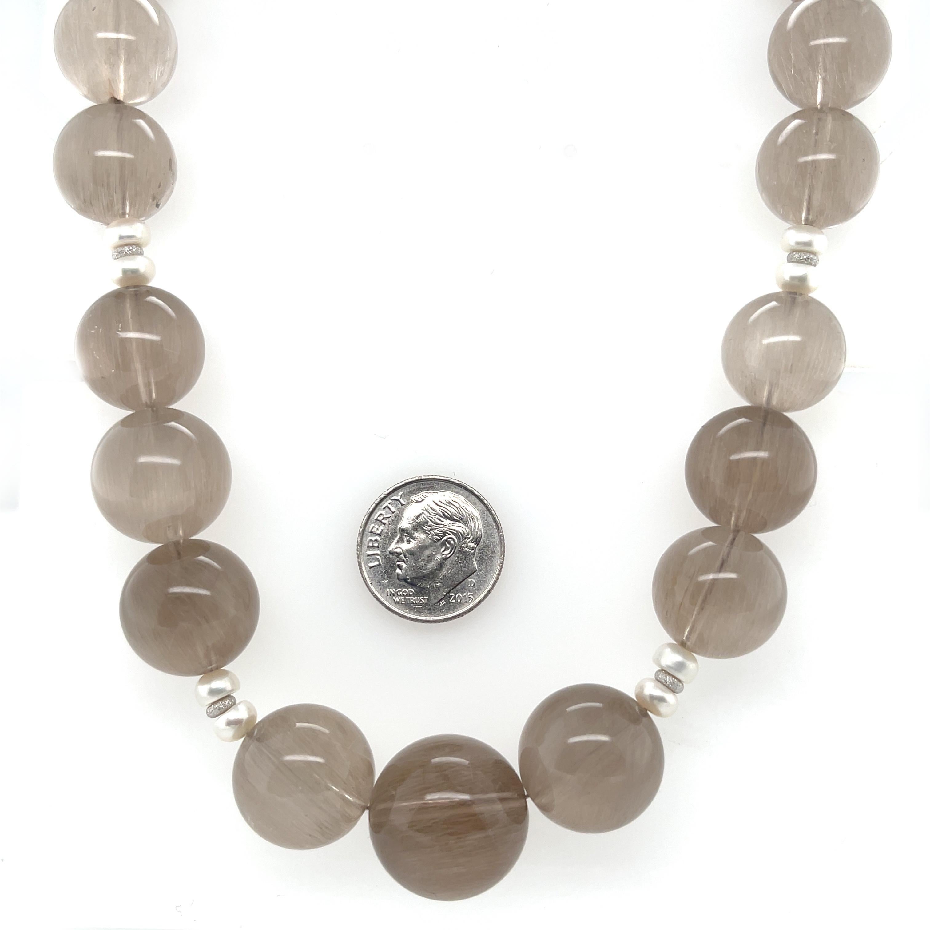 Perle Collier perlé de quartz rutile avec perles et or blanc, 24 pouces en vente