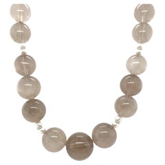Rutilated Quartz Beaded Necklace with Pearls and White Gold, 24 Inches