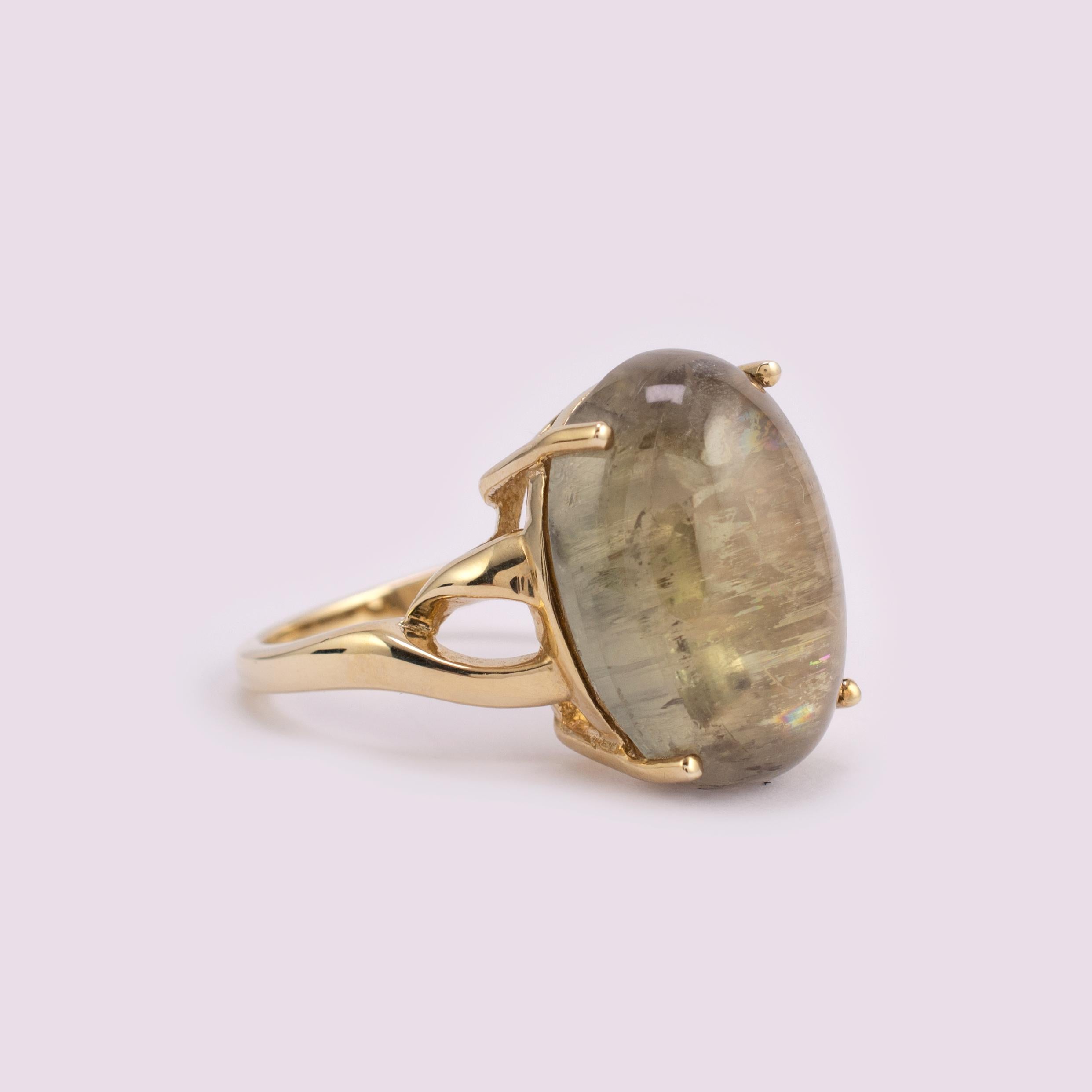 Oval Cut Rutilated Quartz Cocktail Ring 9 Karat Yellow Gold