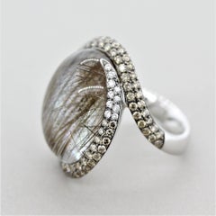 Rutilated Quartz Diamond Mother of Pearl Gold Cocktail Ring