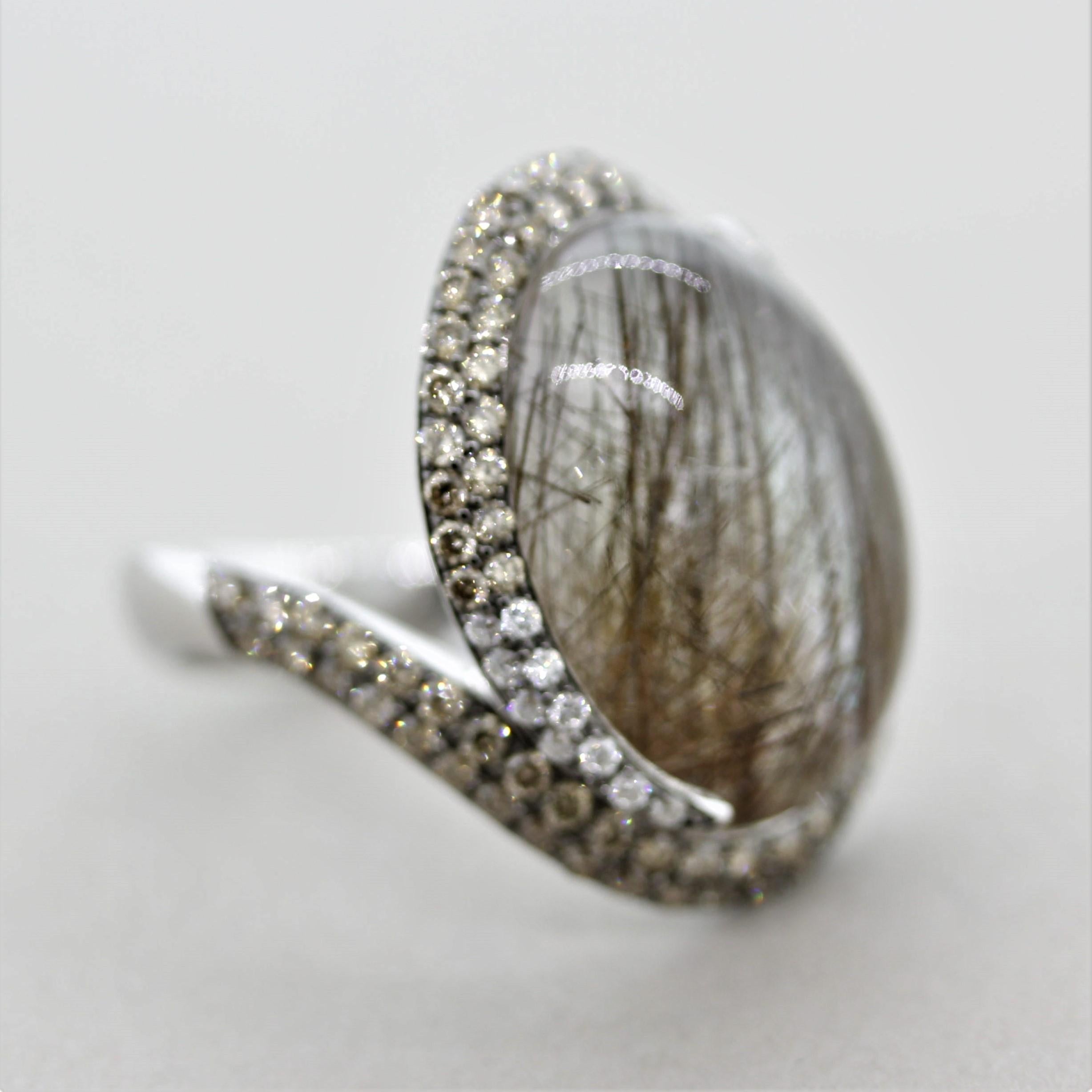 Rutilated Quartz Diamond Mother of Pearl Gold Cocktail Ring In New Condition For Sale In Beverly Hills, CA