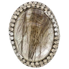 Rutilated Quartz Diamond Mother of Pearl Gold Cocktail Ring