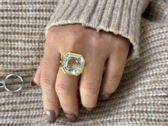 Rutilated Quartz & Diamond Octagon Ring in 18K Yellow Gold