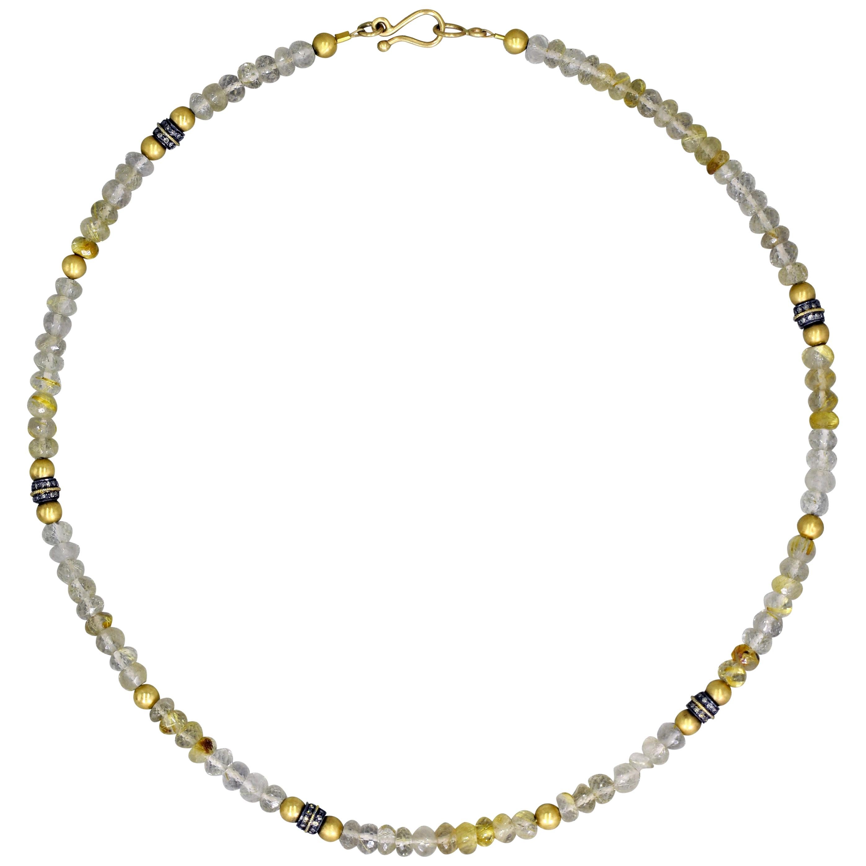 Perlenkette aus Rutilquarz, Diamant, oxidiertem Silber und 14 Karat Gold mit Perlen