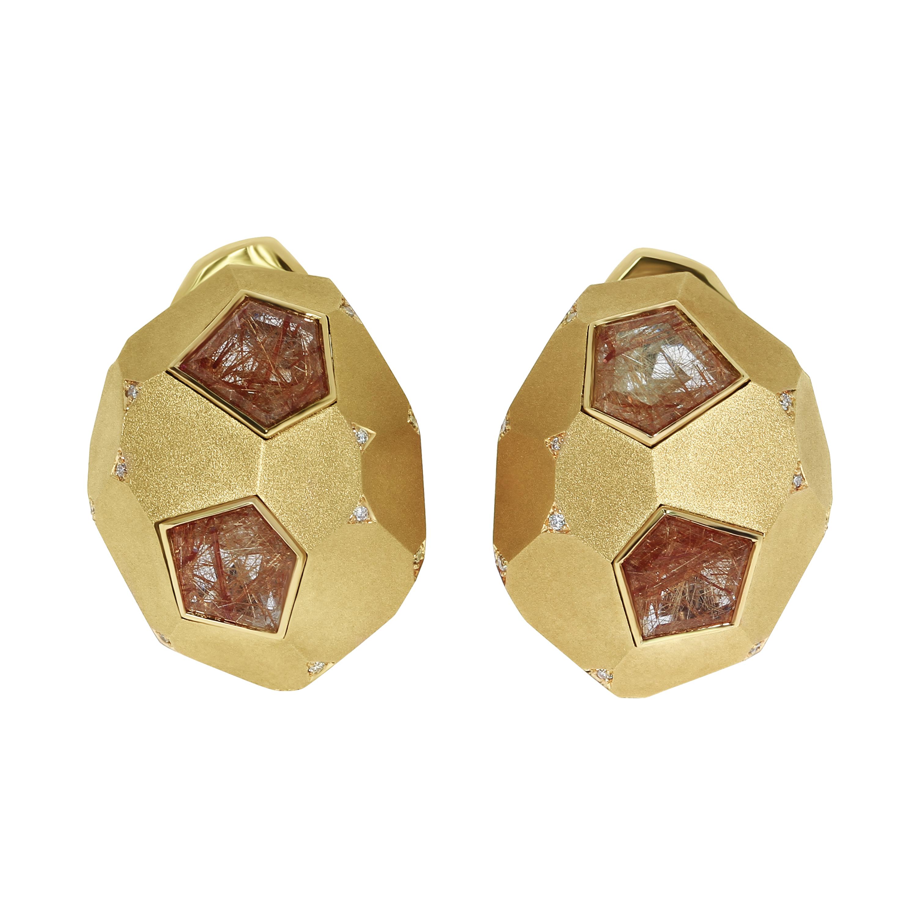 Rutilated Quartz Diamonds 18 Karat Yellow Gold Geometry Suite For Sale 4