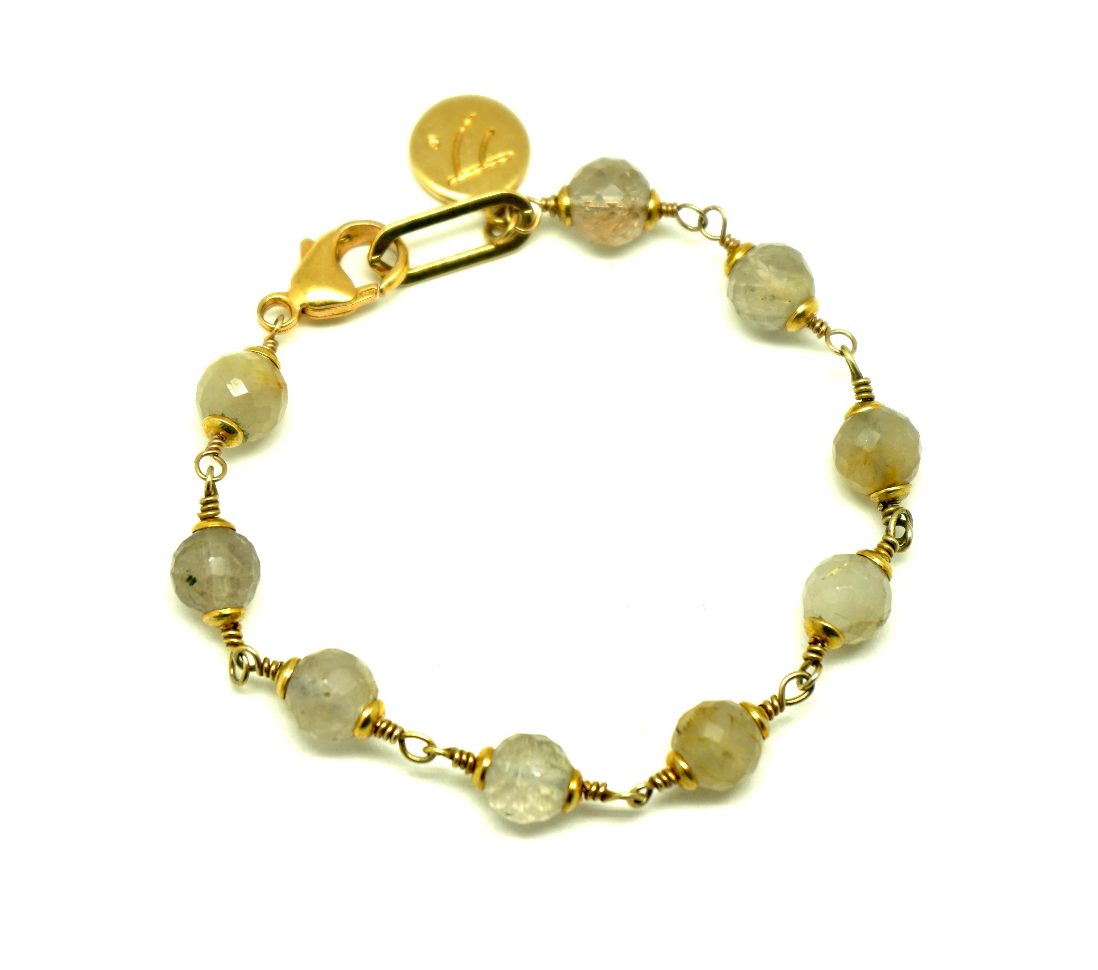 18k yellow gold rutilated quartz bezel bracelet