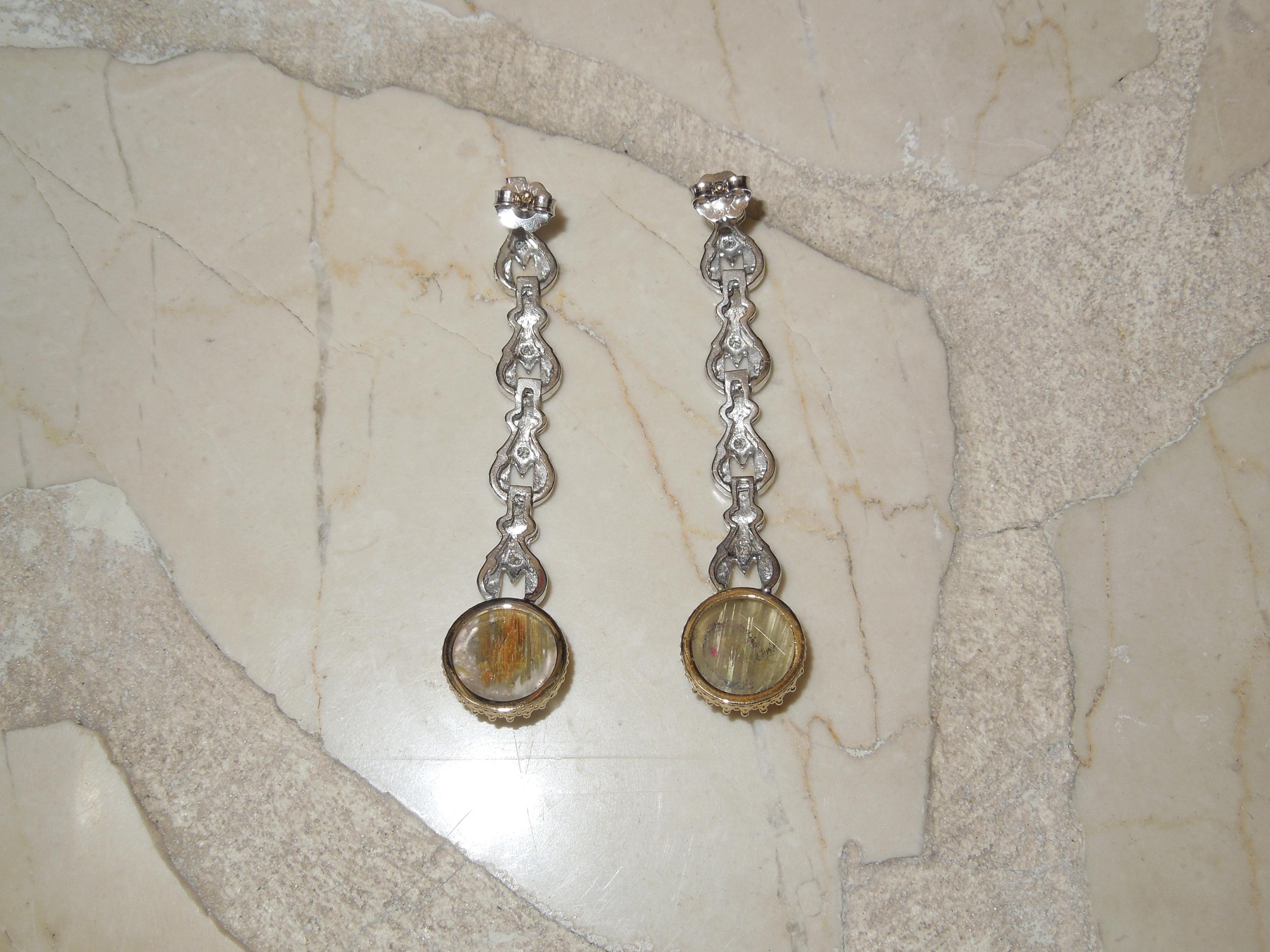 Round Cut Rutilated Quartz Mid-Century Pendulum Earrings For Sale