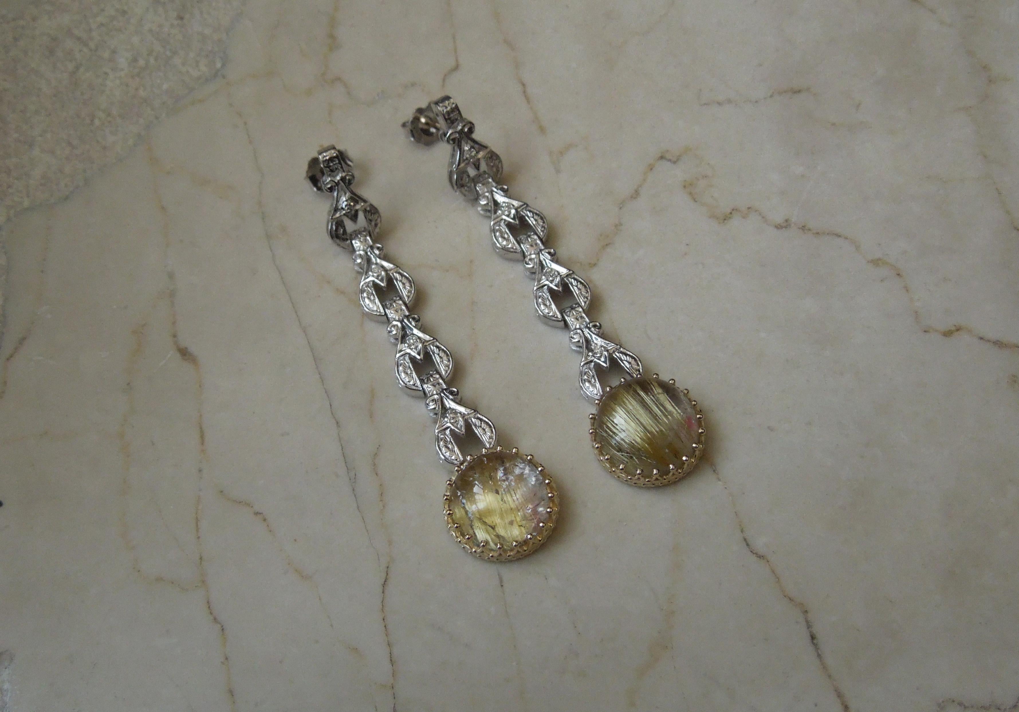 Rutilated Quartz Mid-Century Pendulum Earrings In Excellent Condition For Sale In METAIRIE, LA