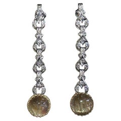 Boucles d'oreilles pendule en quartz rutile du milieu du siècle dernier