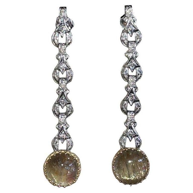 Rutilated Quartz MidCentury Pendulum Earrings For Sale at 1stDibs