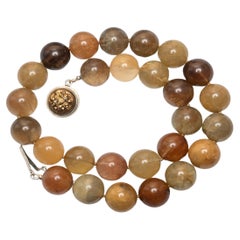 Natural Rutilated Quartz Beaded Necklace with Vintage Sterling Silver Clasp, 22"