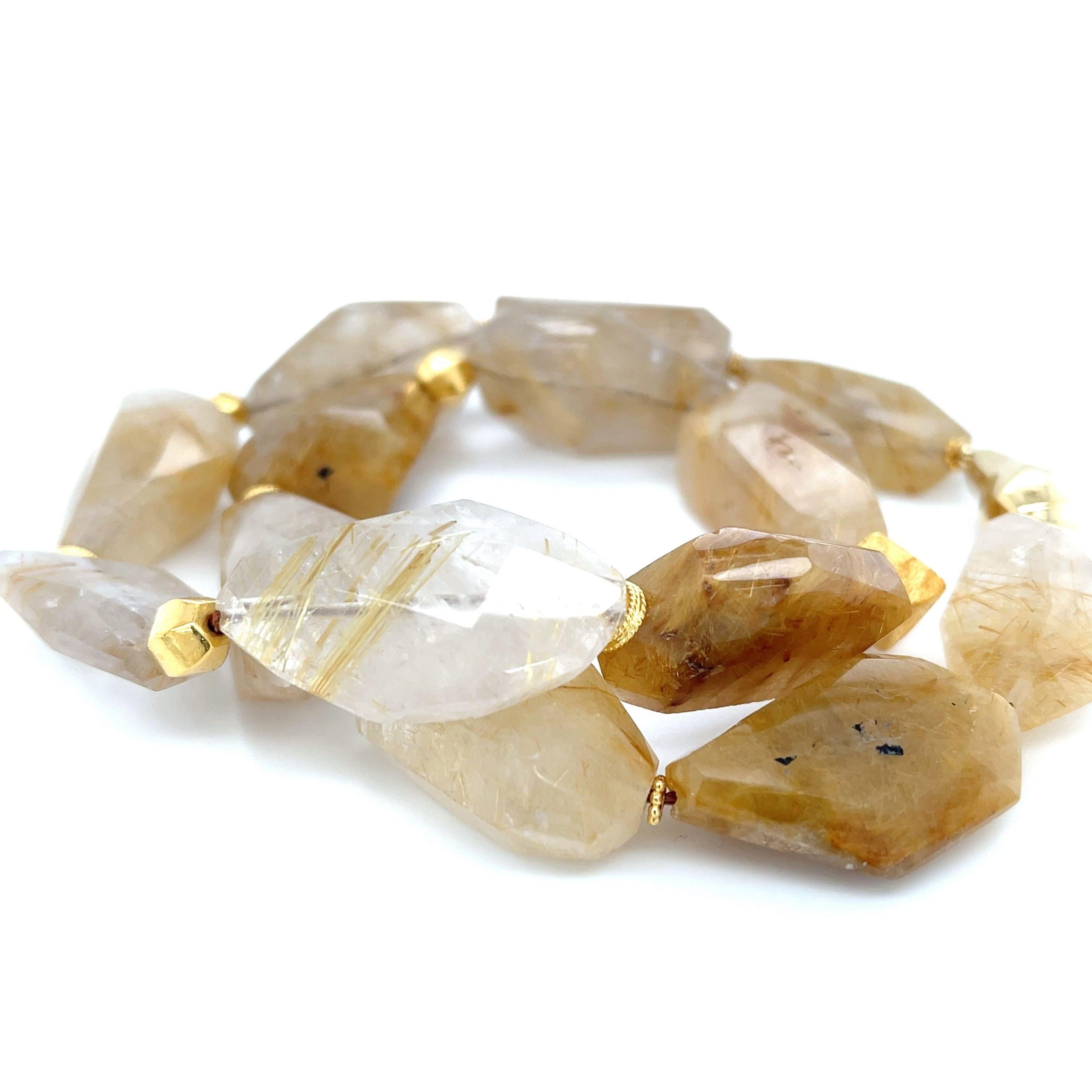 Perle Nekclace en perles de quartz rutile avec accents en or jaune, 18 pouces en vente