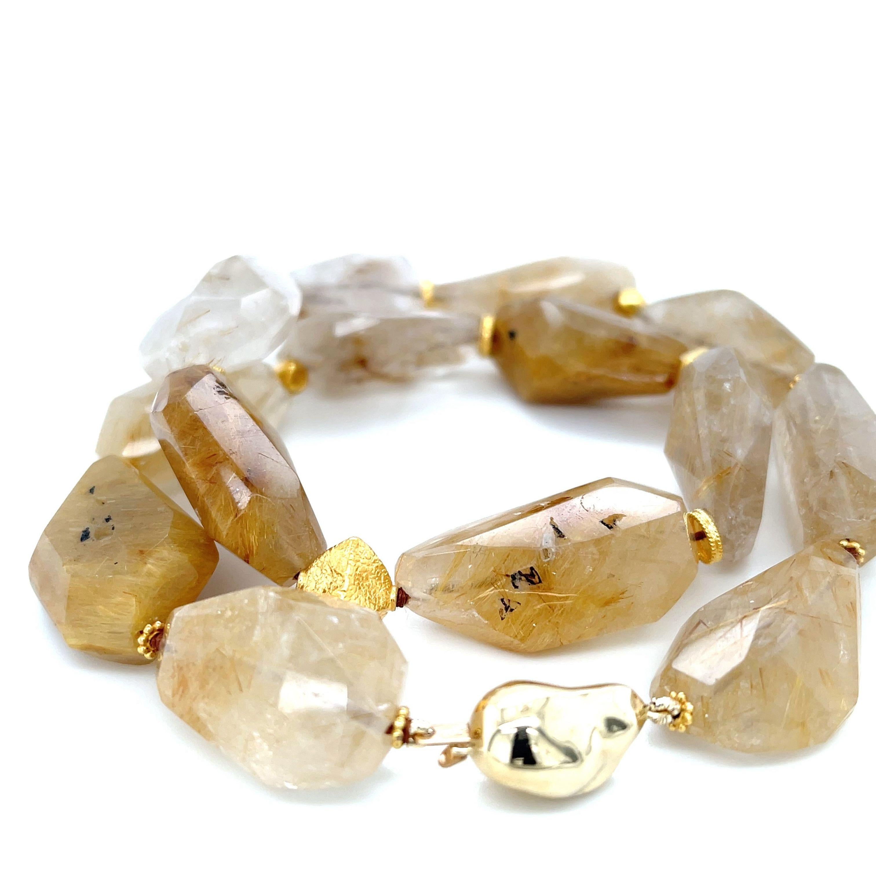 Nekclace en perles de quartz rutile avec accents en or jaune, 18 pouces Neuf - En vente à Los Angeles, CA