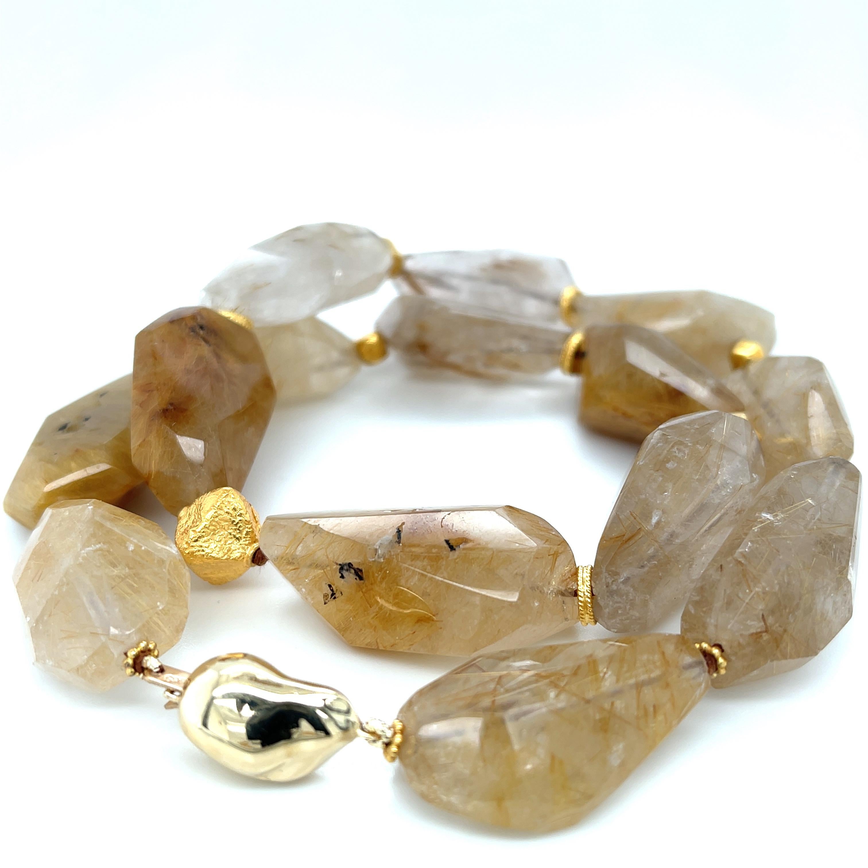 Nekclace en perles de quartz rutile avec accents en or jaune, 18 pouces Pour femmes en vente