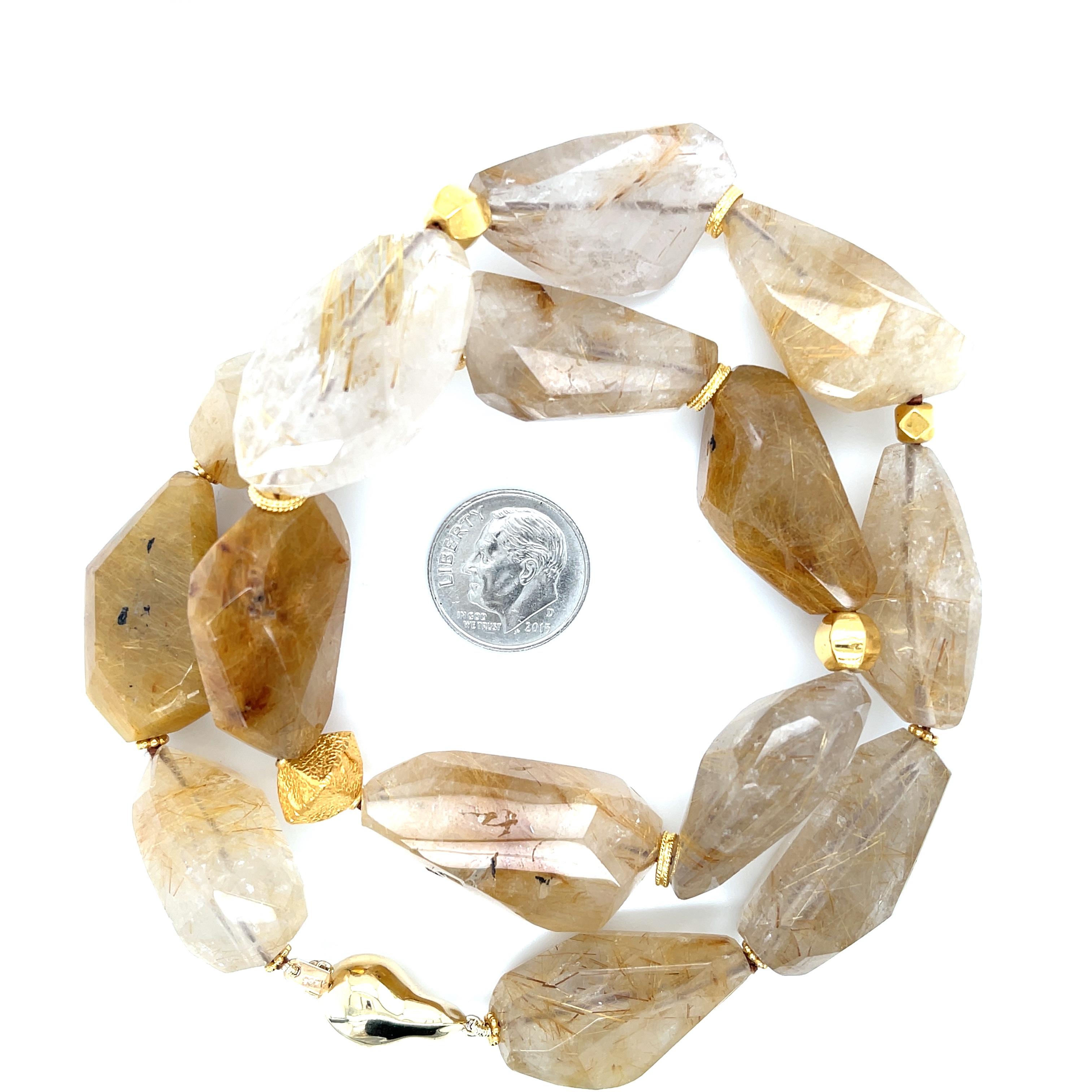 Nekclace en perles de quartz rutile avec accents en or jaune, 18 pouces en vente 1