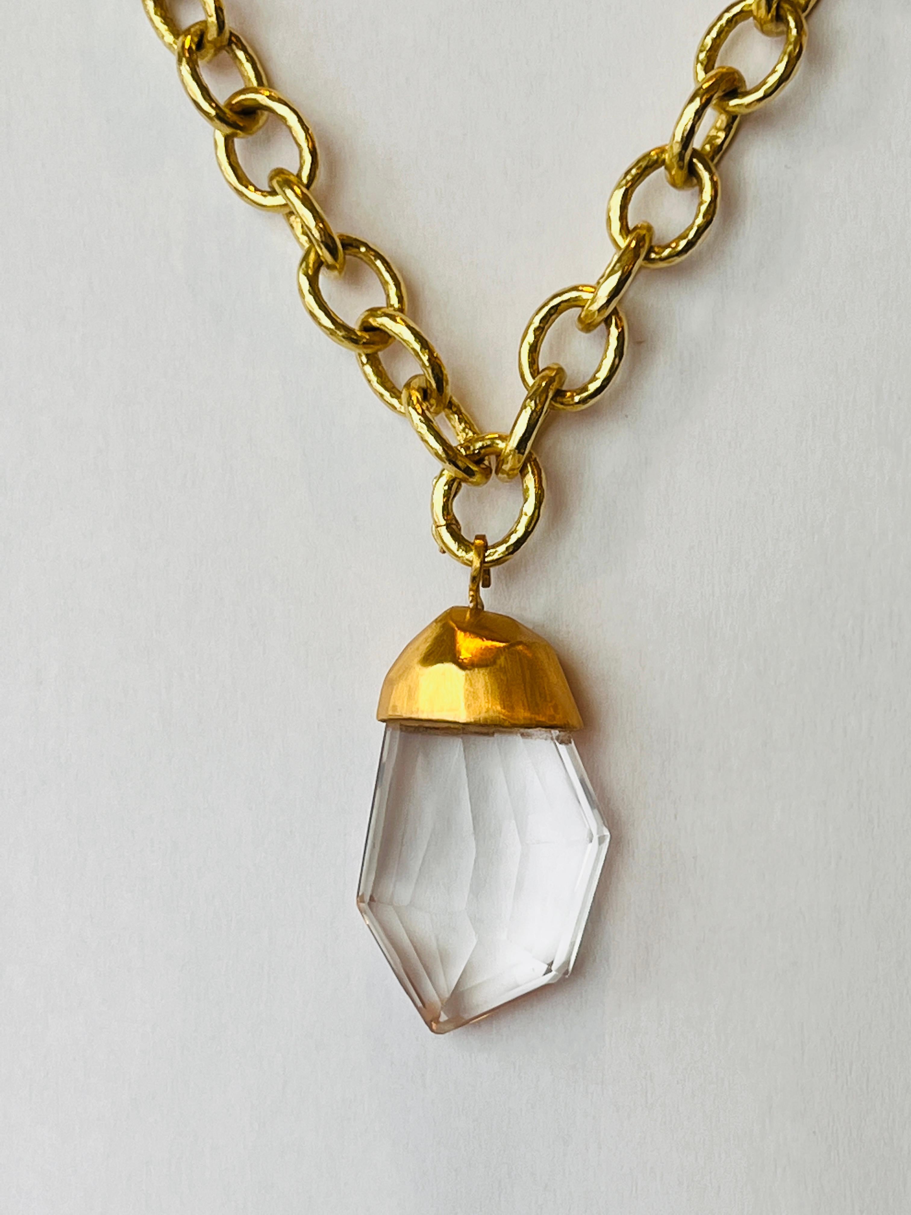 Women's Rutilated Quartz Pendant Necklace in 22k Gold For Sale