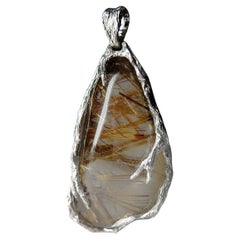 Collier unisexe avec pendentif en quartz rutile Venus Hair Golden Inclusions Cabochon