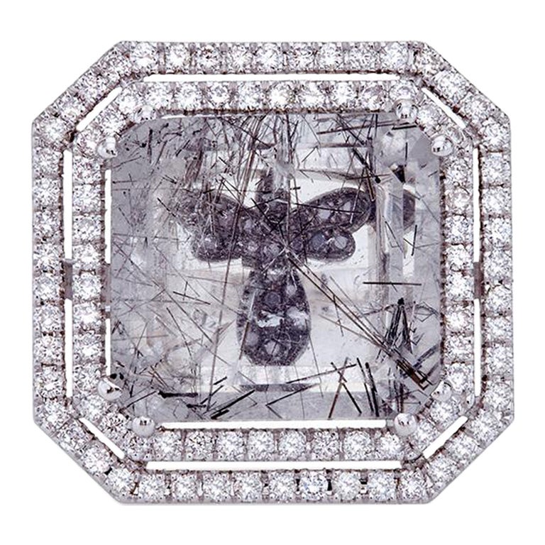 Anello di quarzo rutilato in oro bianco 18Kt con diamanti Black Diamonds Hidden Angel in vendita