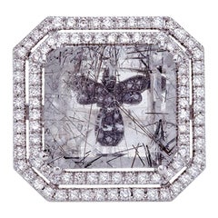 Rutilated Quartz Ring 18Kt White Gold with Diamonds Black Diamonds Hidden Angel