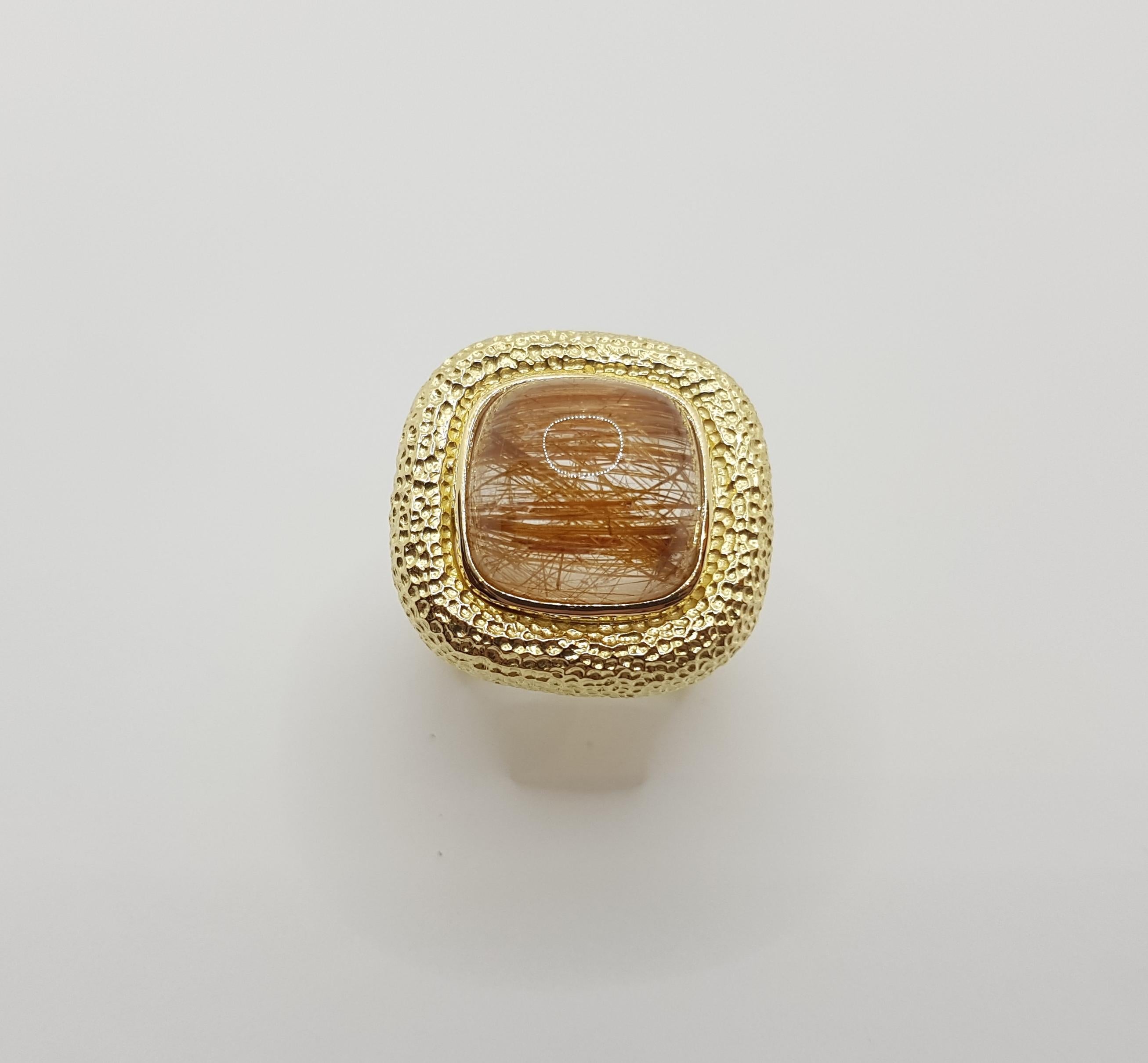 Rutilated Quartz Ring Set in 18 Karat Gold Settings For Sale 4
