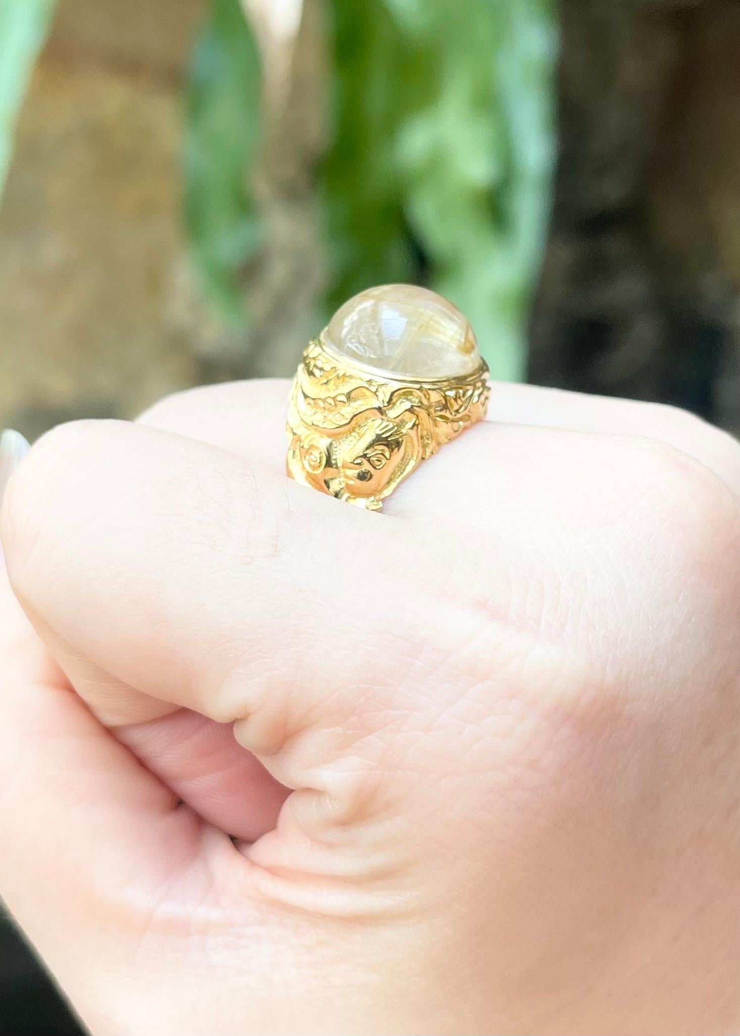 Contemporary Rutilated Quartz Ring set in 18K Gold Settings For Sale