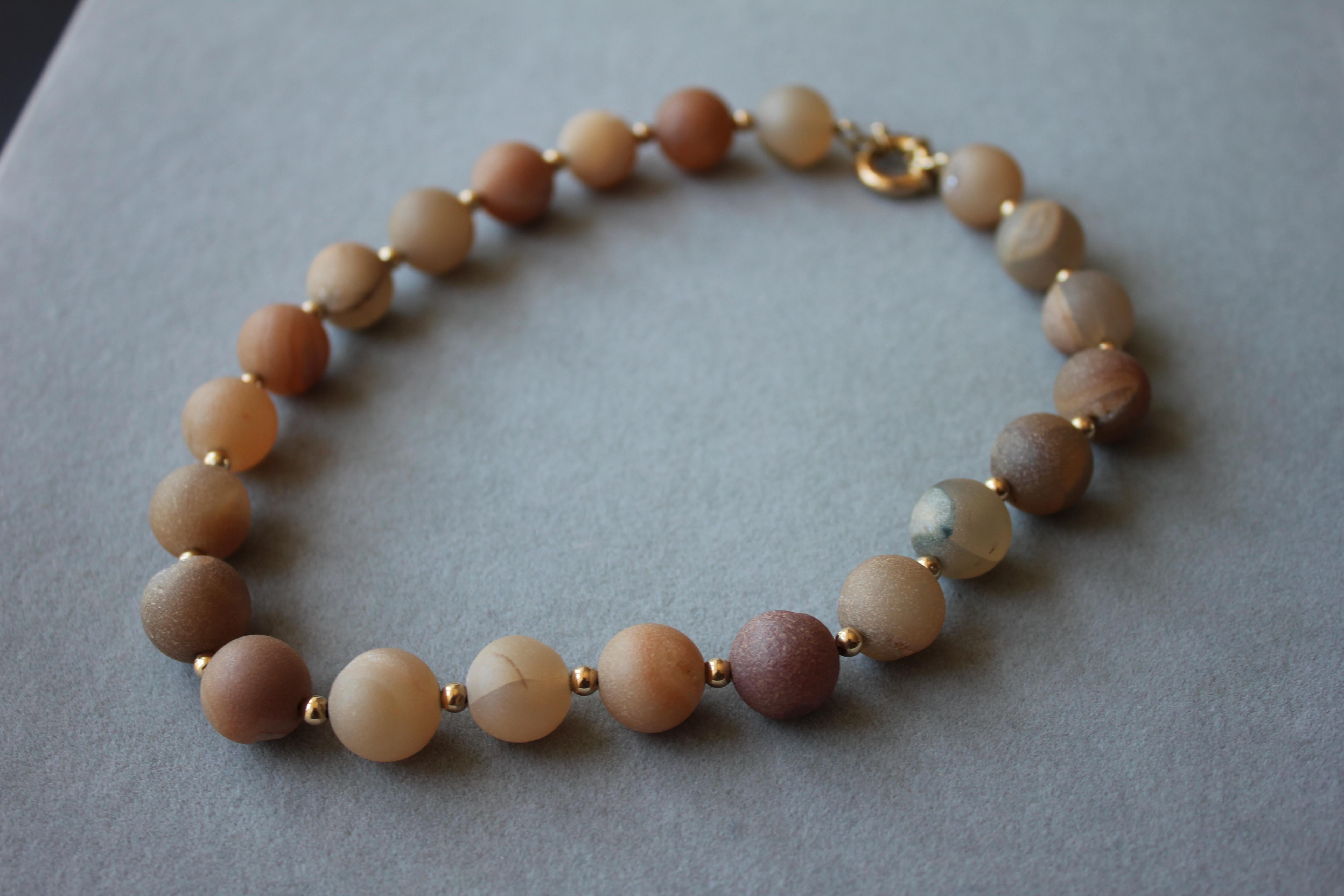 Women's or Men's Rutilated Quartz Round Circle Sphere Beads 14 Karat Yellow Gold Short Necklace For Sale