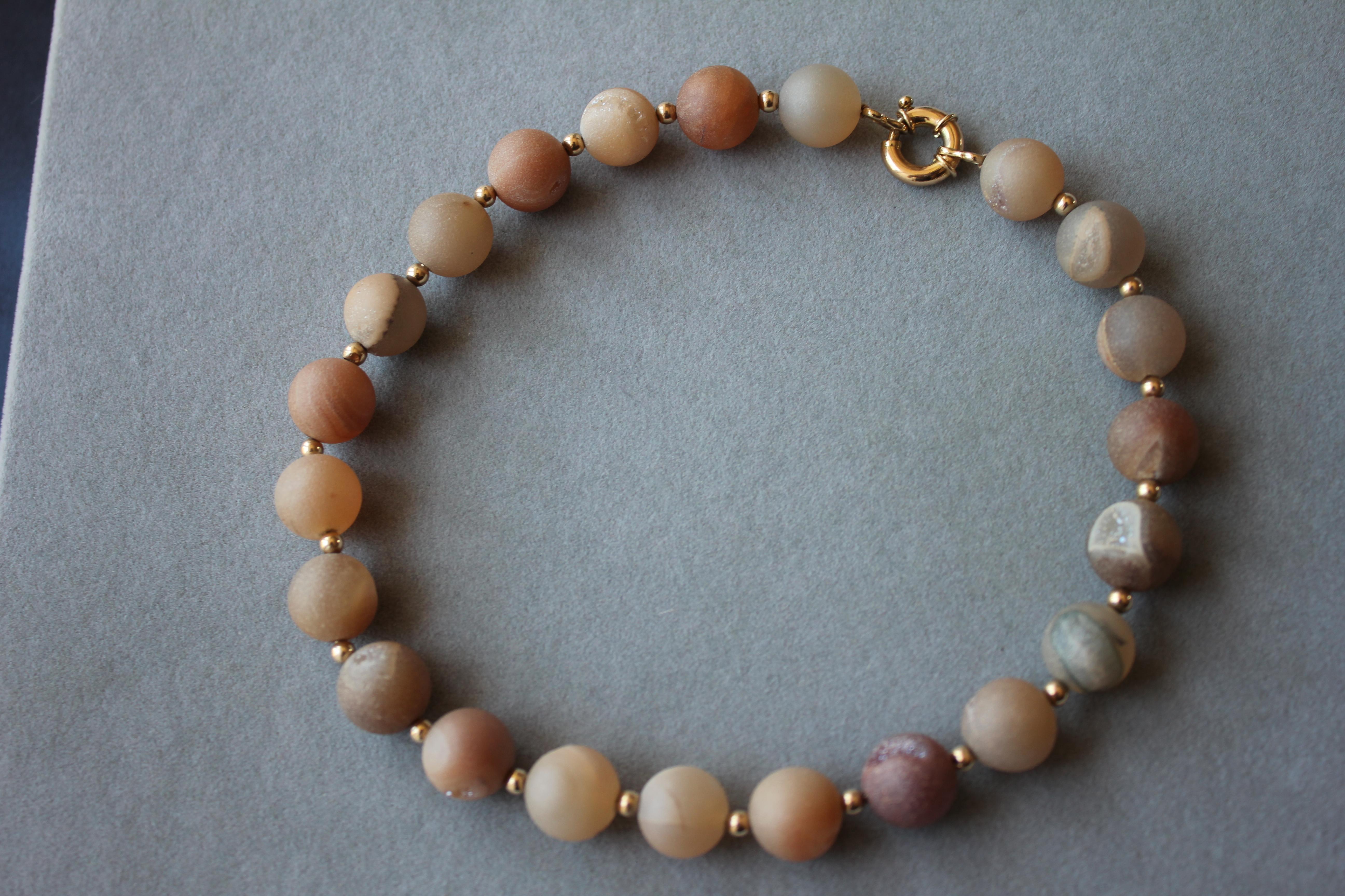 Rutilated Quartz Round Circle Sphere Beads 14 Karat Yellow Gold Short Necklace In New Condition For Sale In Oakton, VA