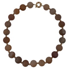 Rutilated Quartz Round Circle Sphere Beads 14 Karat Yellow Gold Short Necklace