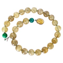 Rutilated Quartz & Turquoise Beaded Necklace by Noblesse Oblige, 18"