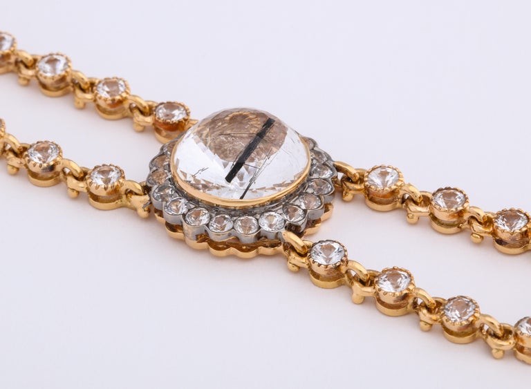 Rutilated Quartz, White Sapphire and Rose Gold Necklace For Sale at 1stdibs