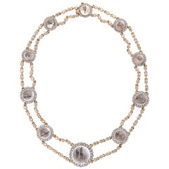 Rutilated Quartz, White Sapphire and Rose Gold Necklace