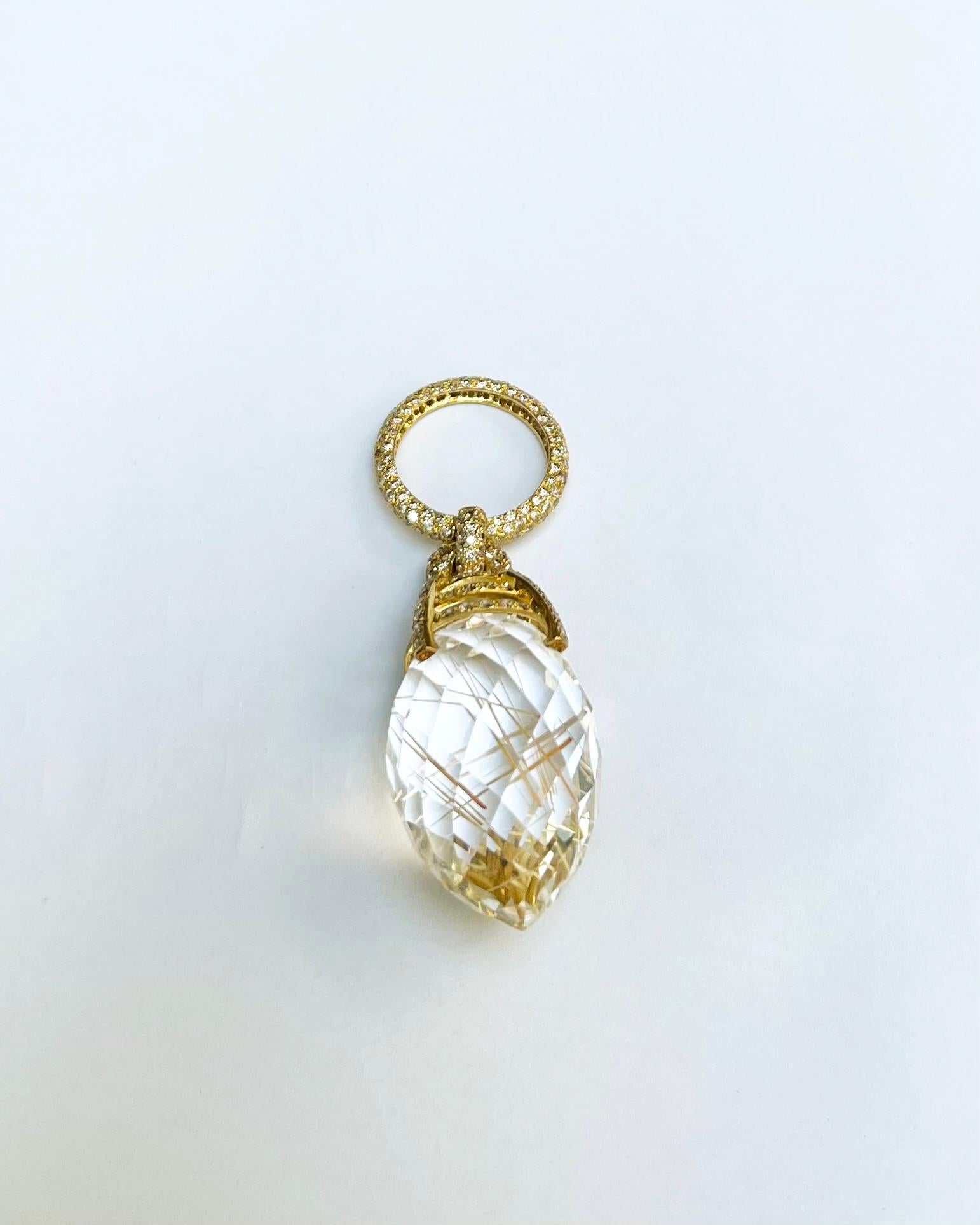 Pendentif en or 18 carats serti de quartz rutile et de diamants Brown en vente 4