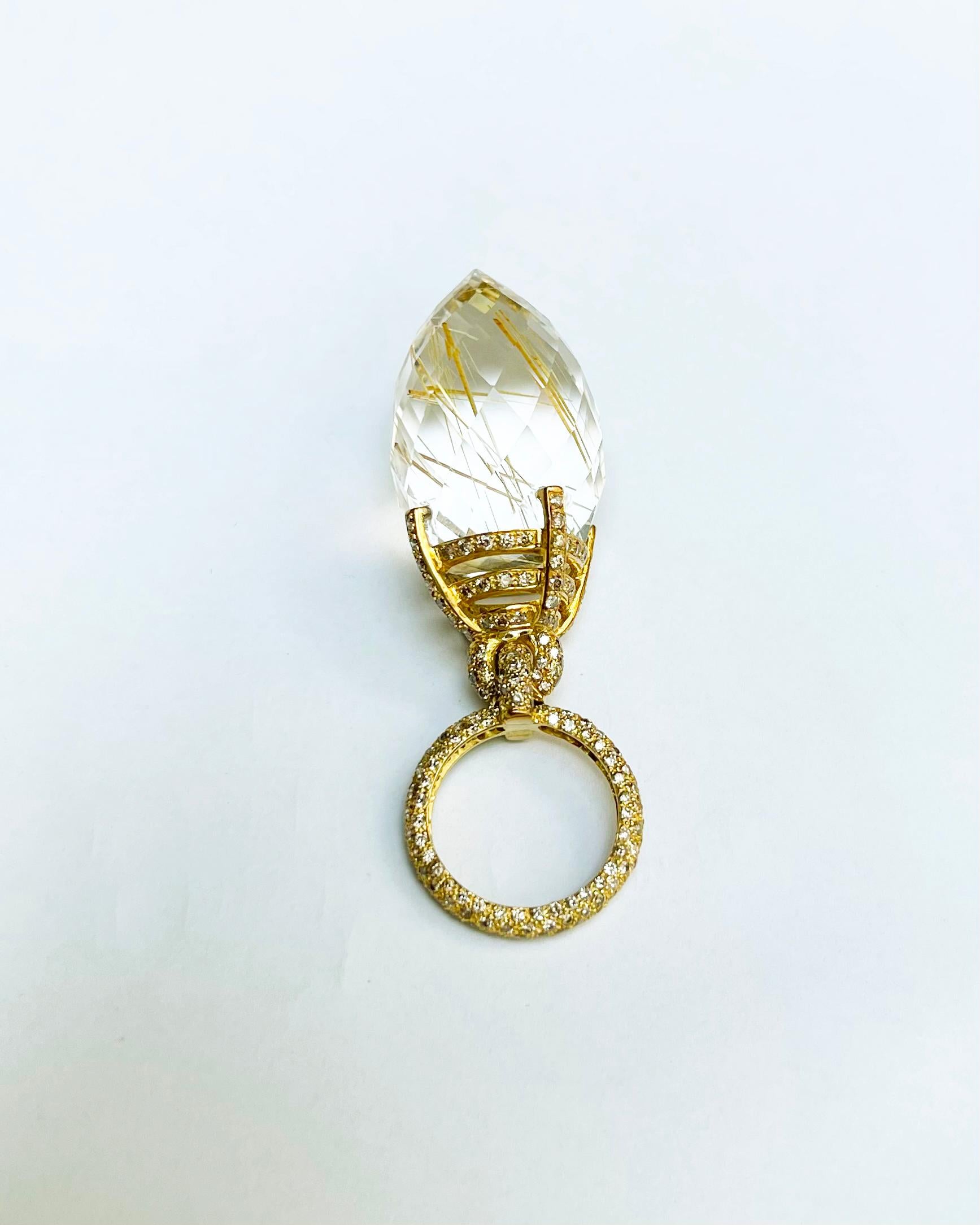 Pendentif en or 18 carats serti de quartz rutile et de diamants Brown en vente 5