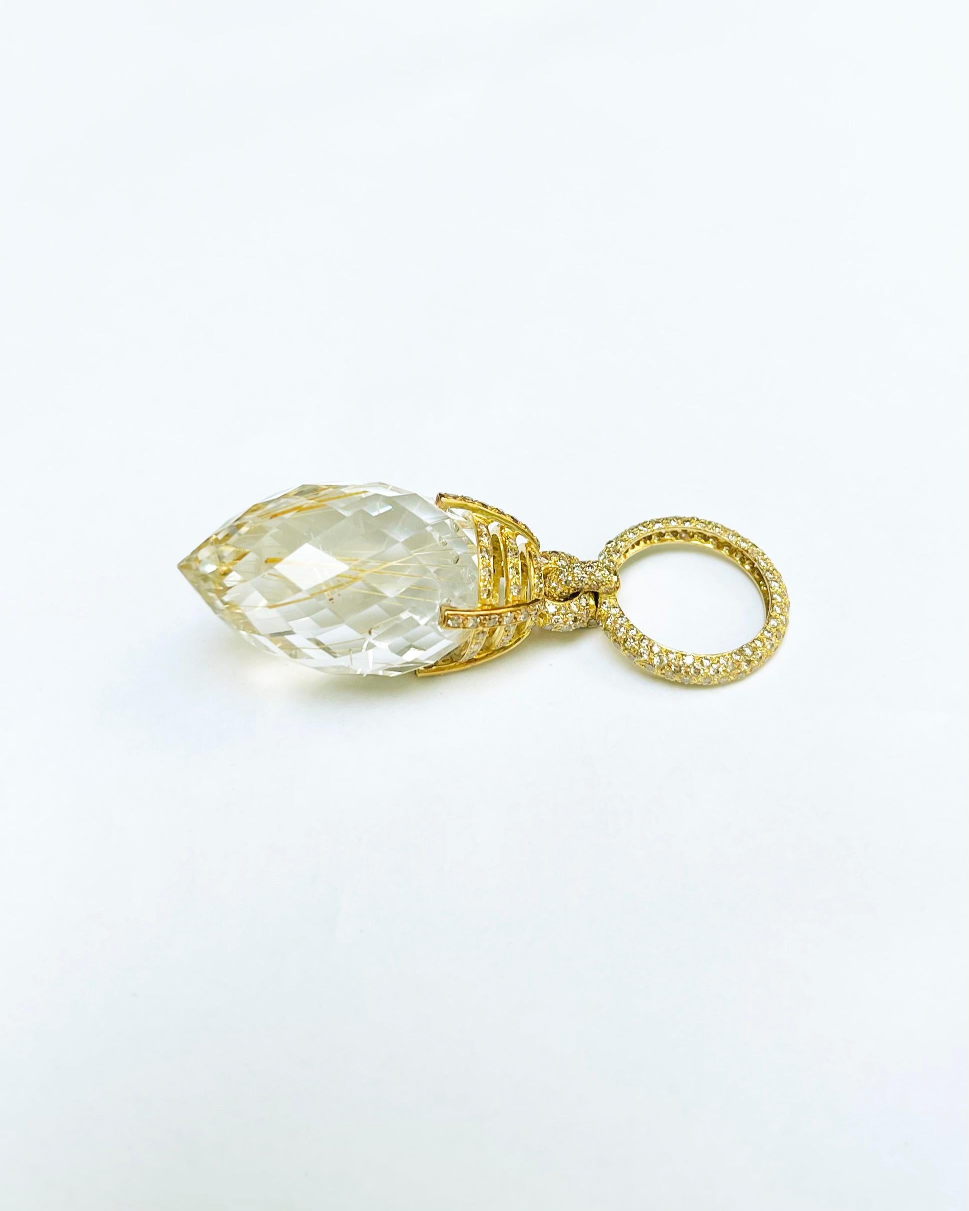 Pendentif en or 18 carats serti de quartz rutile et de diamants Brown en vente 6