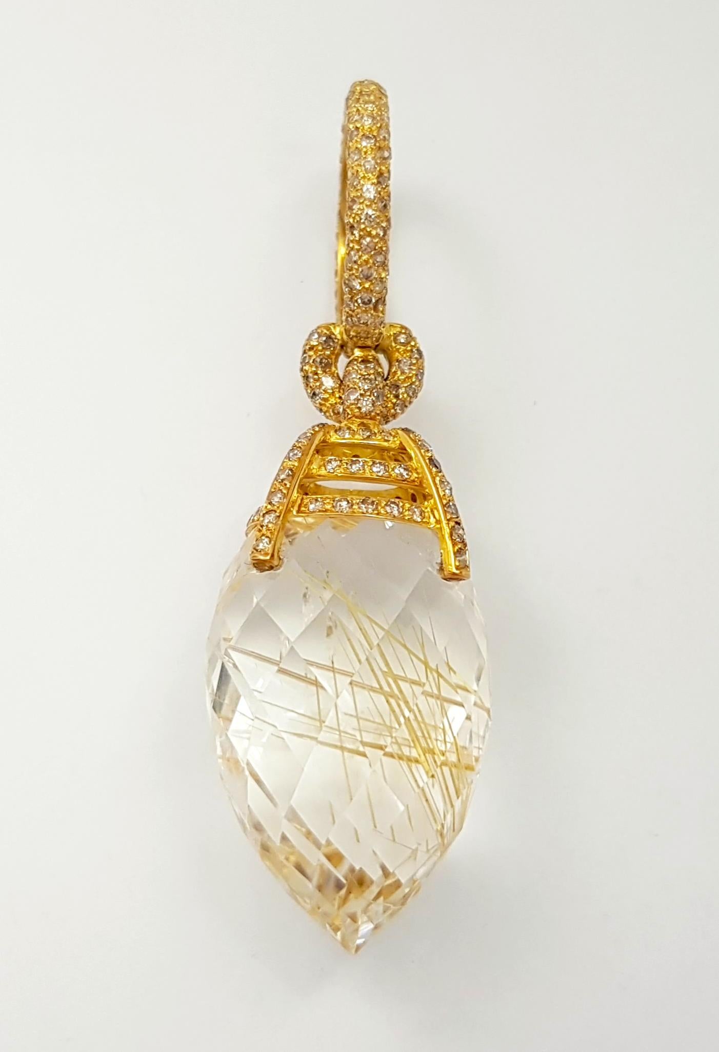 Contemporain Pendentif en or 18 carats serti de quartz rutile et de diamants Brown en vente