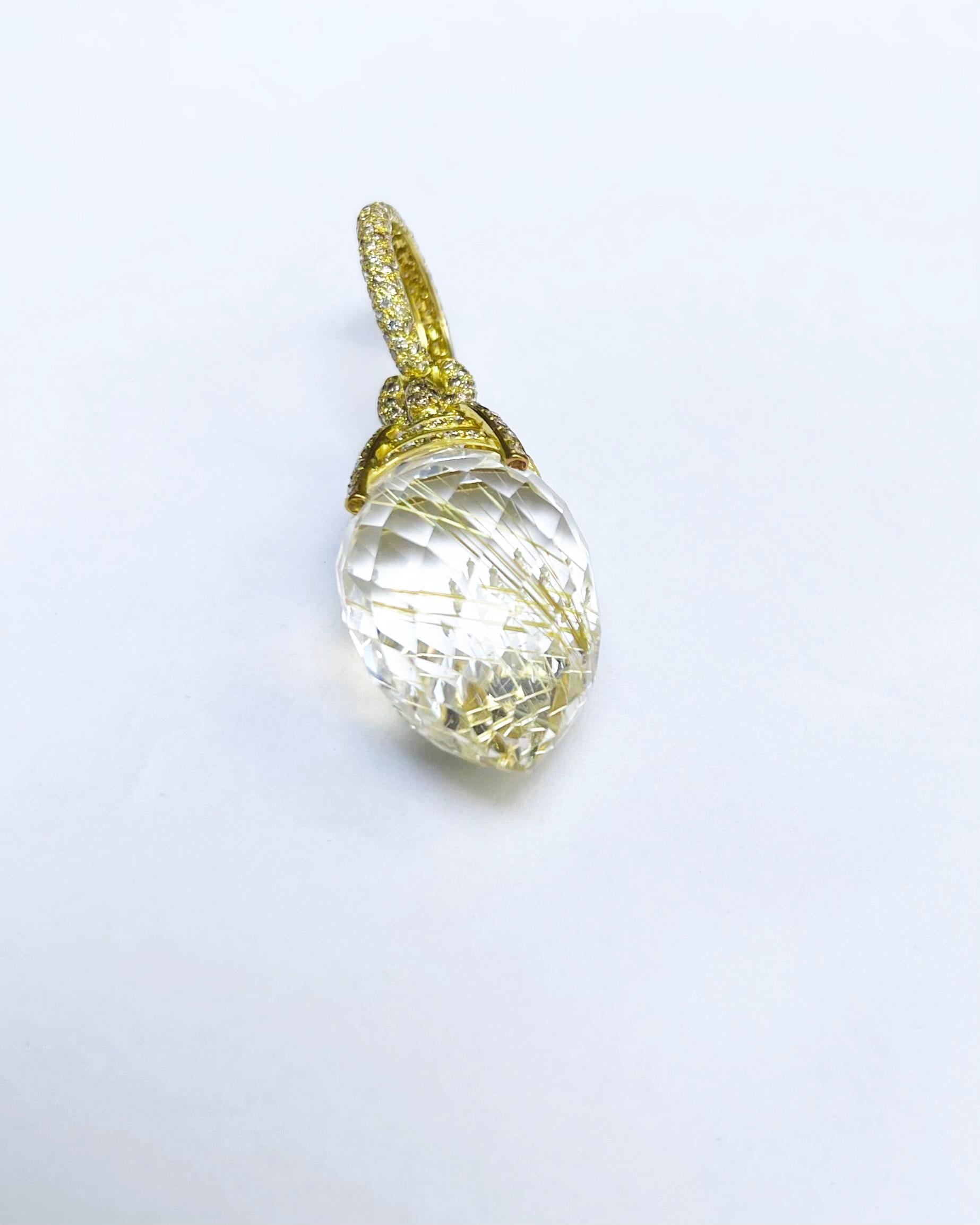 Pendentif en or 18 carats serti de quartz rutile et de diamants Brown en vente 2