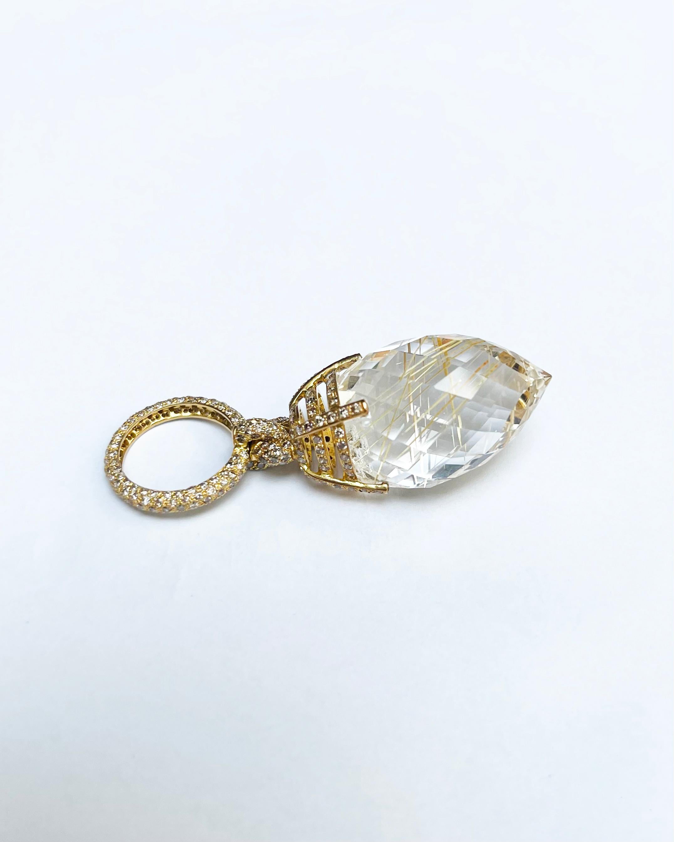 Pendentif en or 18 carats serti de quartz rutile et de diamants Brown en vente 3