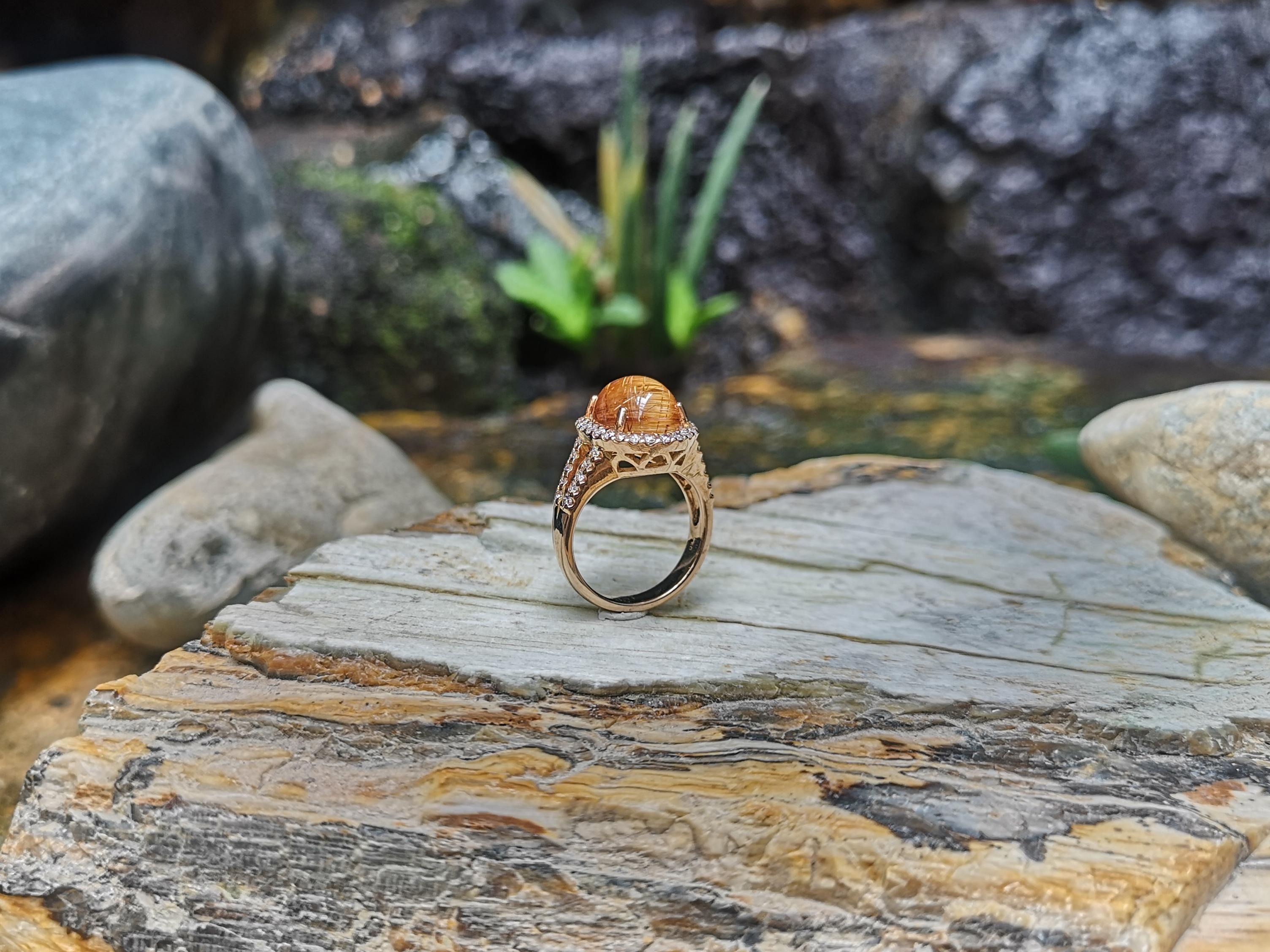 Rutilated Quartz with Brown Diamond Ring Set in 18 Karat Rose Gold Settings For Sale 3