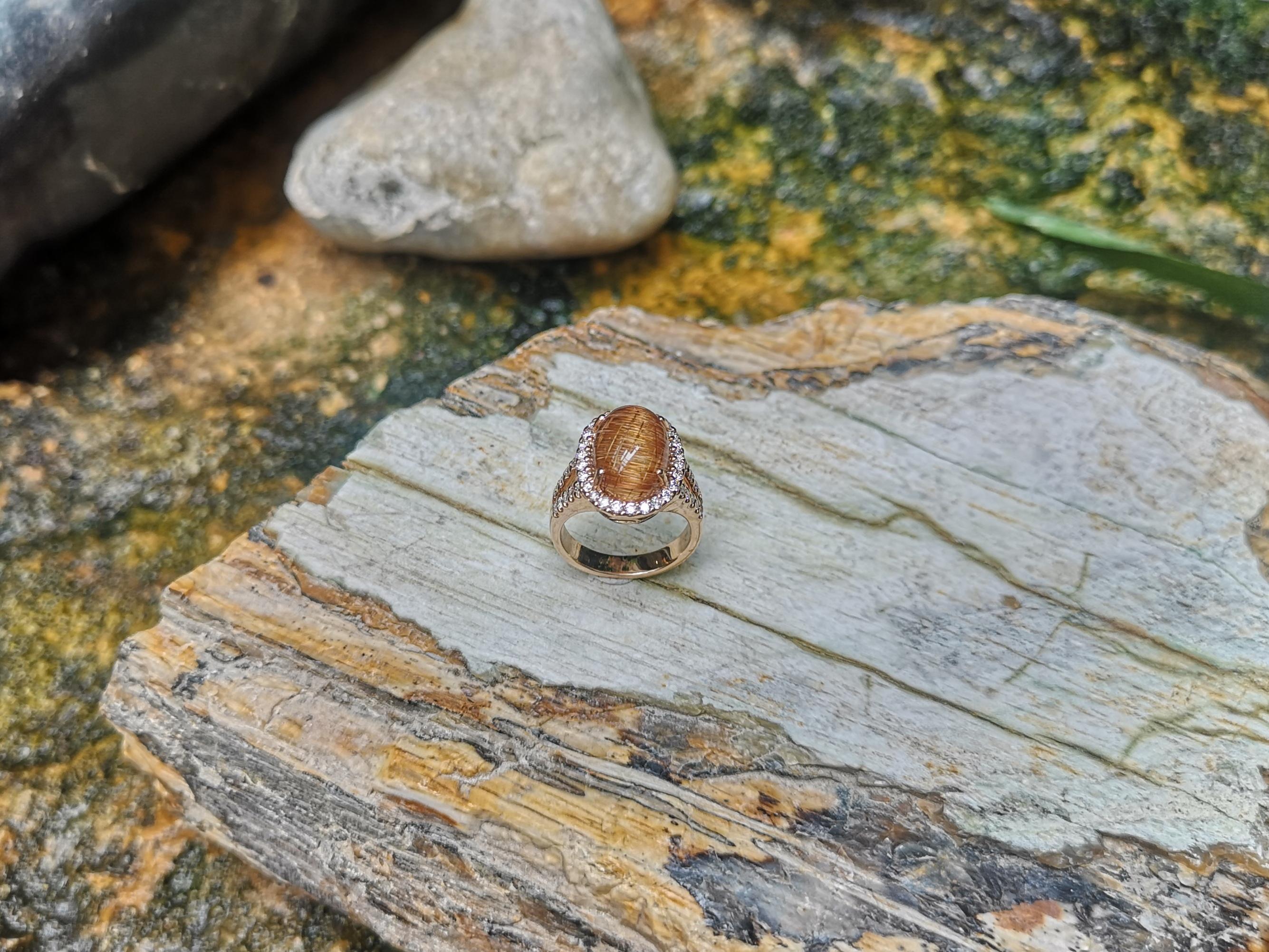 Rutilated Quartz with Brown Diamond Ring Set in 18 Karat Rose Gold Settings For Sale 4