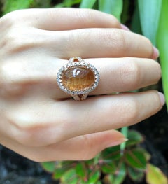 Rutilated Quartz with Brown Diamond Ring Set in 18 Karat Rose Gold Settings