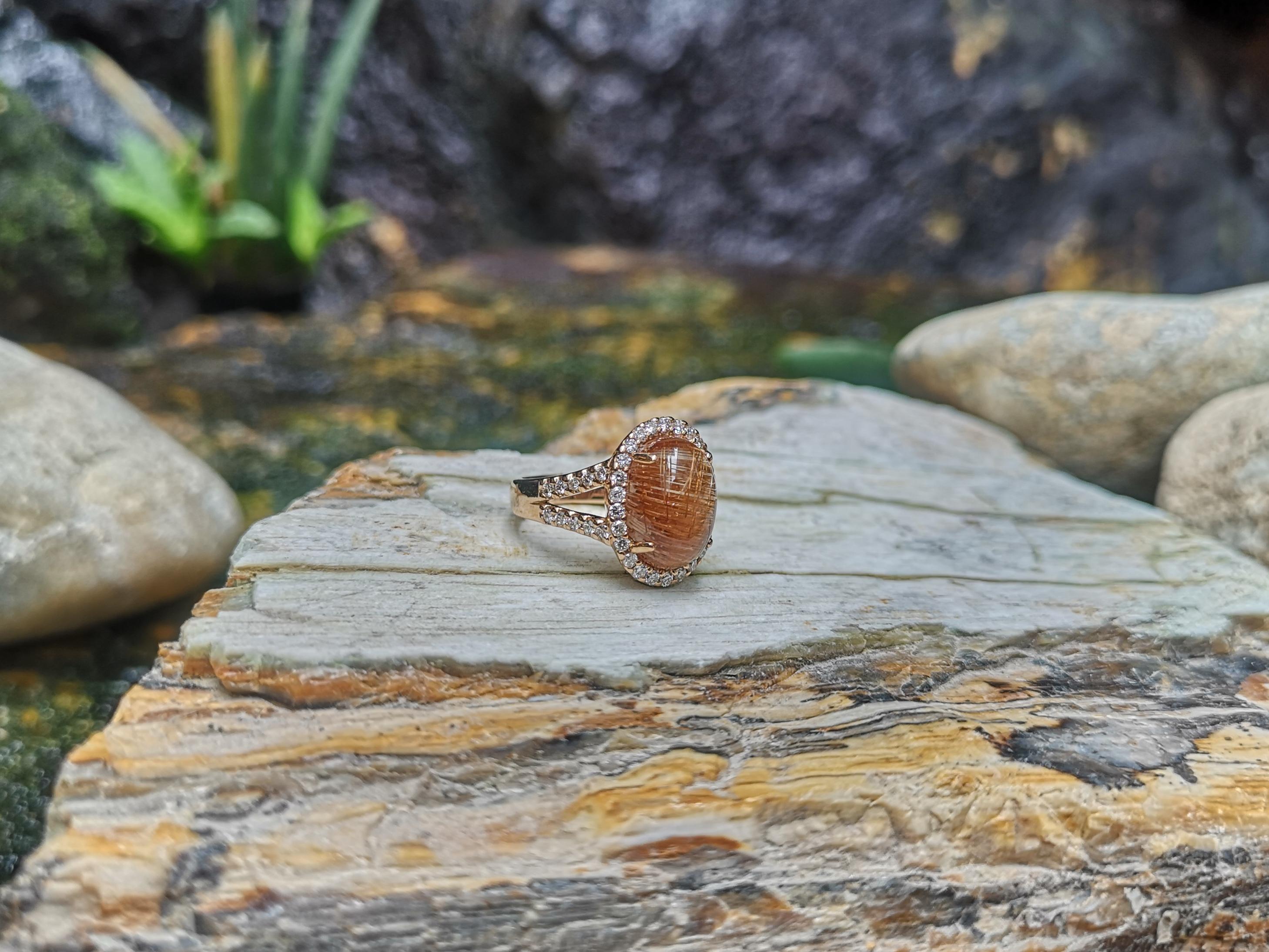Rutilated Quartz with Brown Diamond Ring Set in 18 Karat Rose Gold Settings For Sale 1