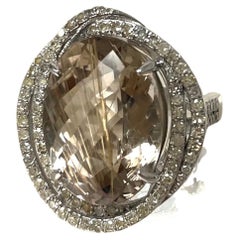 Rutilated Quartz with Pave Diamonds Ring