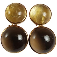Rutilated Quartz with Smokey Quartz Earrings Set in 18 Karat Gold Settings