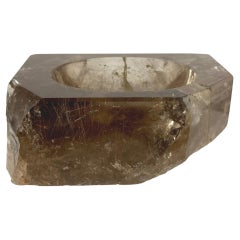 Rutilated Smoky Quartz Bowl, Hand-Carved Crystal with Rutile Inclusions, Brazil