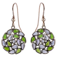 Rutile and Chrome Diopside Dangle Earrings in 925 Sterling Silver