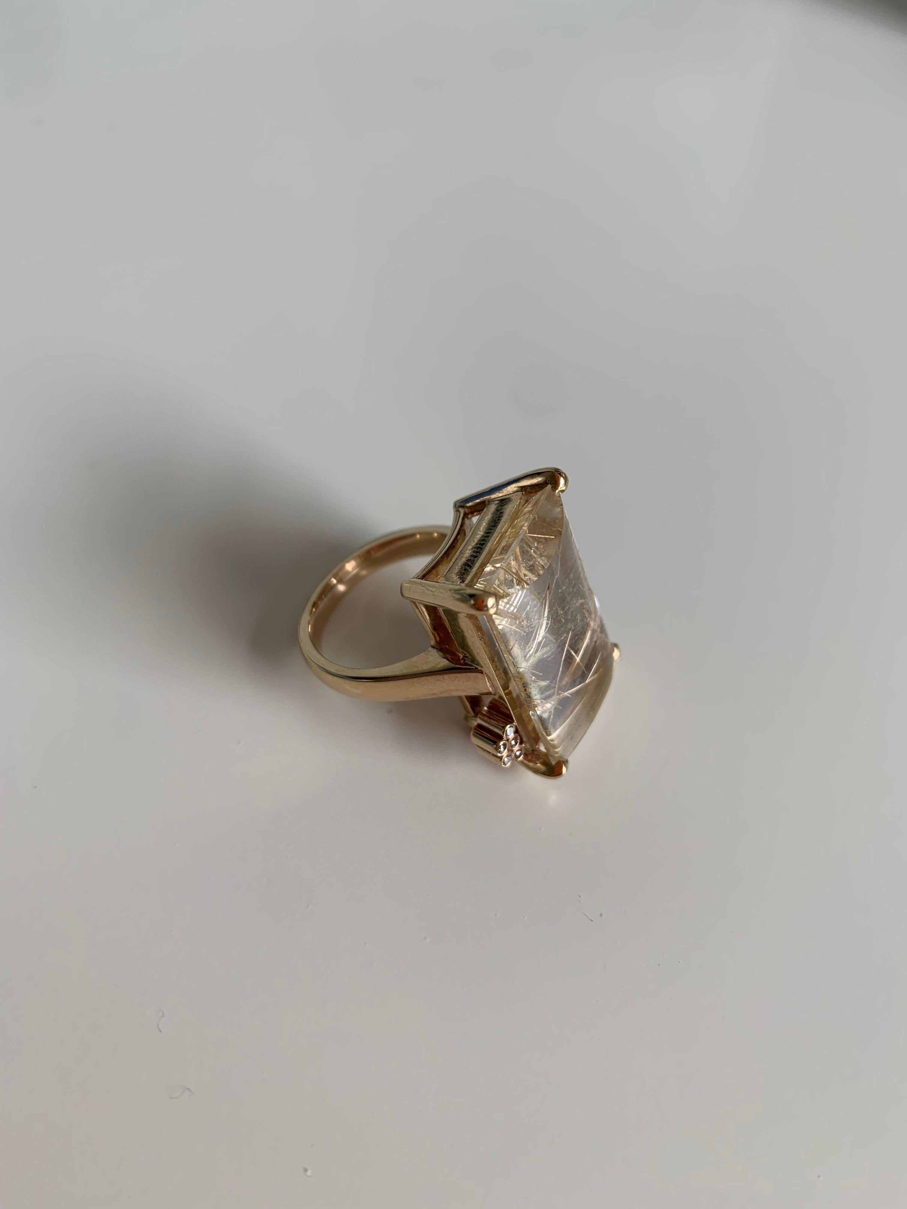 Brilliant Cut Rutile and Diamonds Yellow Gold Cocktail Ring For Sale