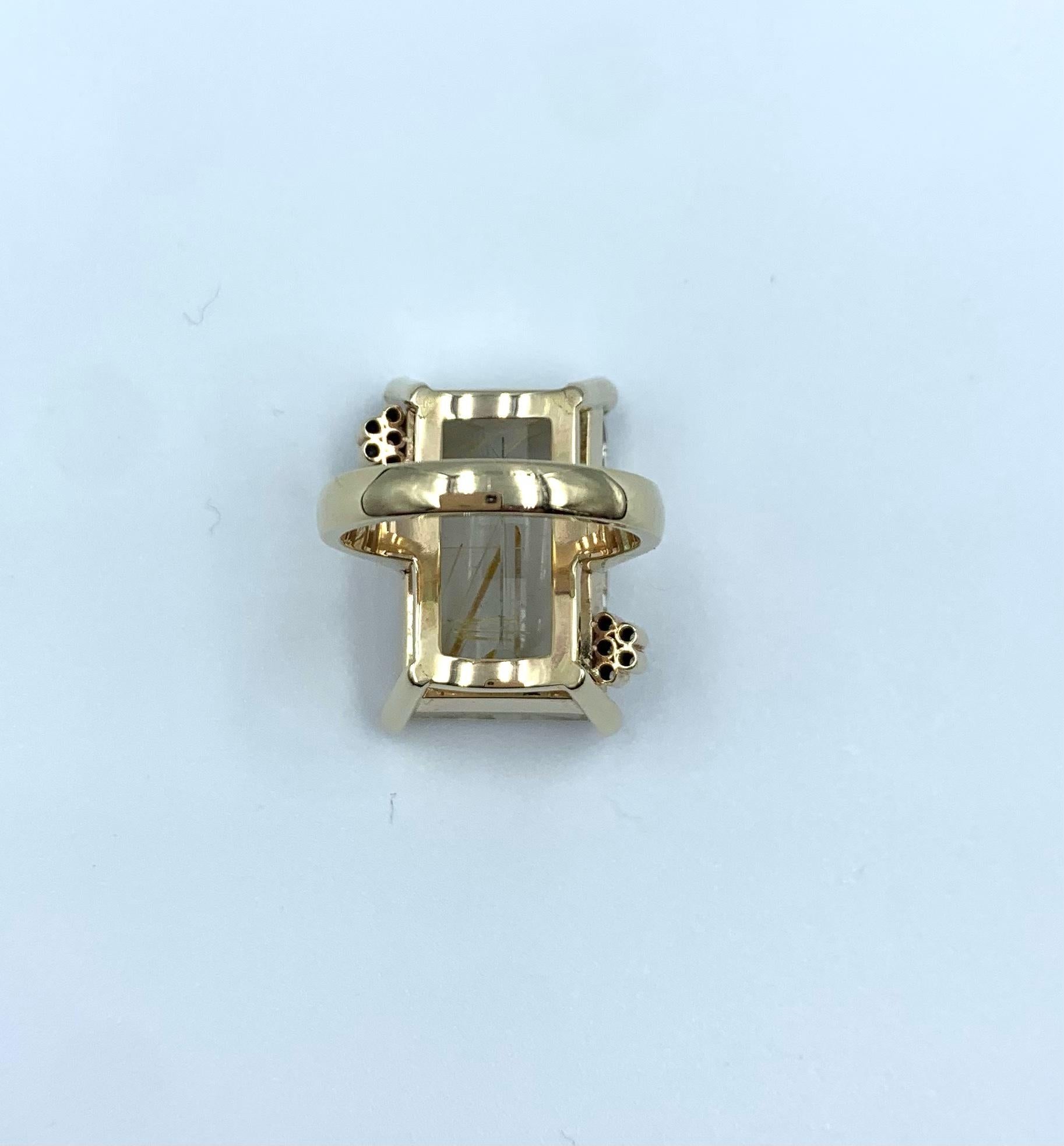 Women's Rutile and Diamonds Yellow Gold Cocktail Ring For Sale