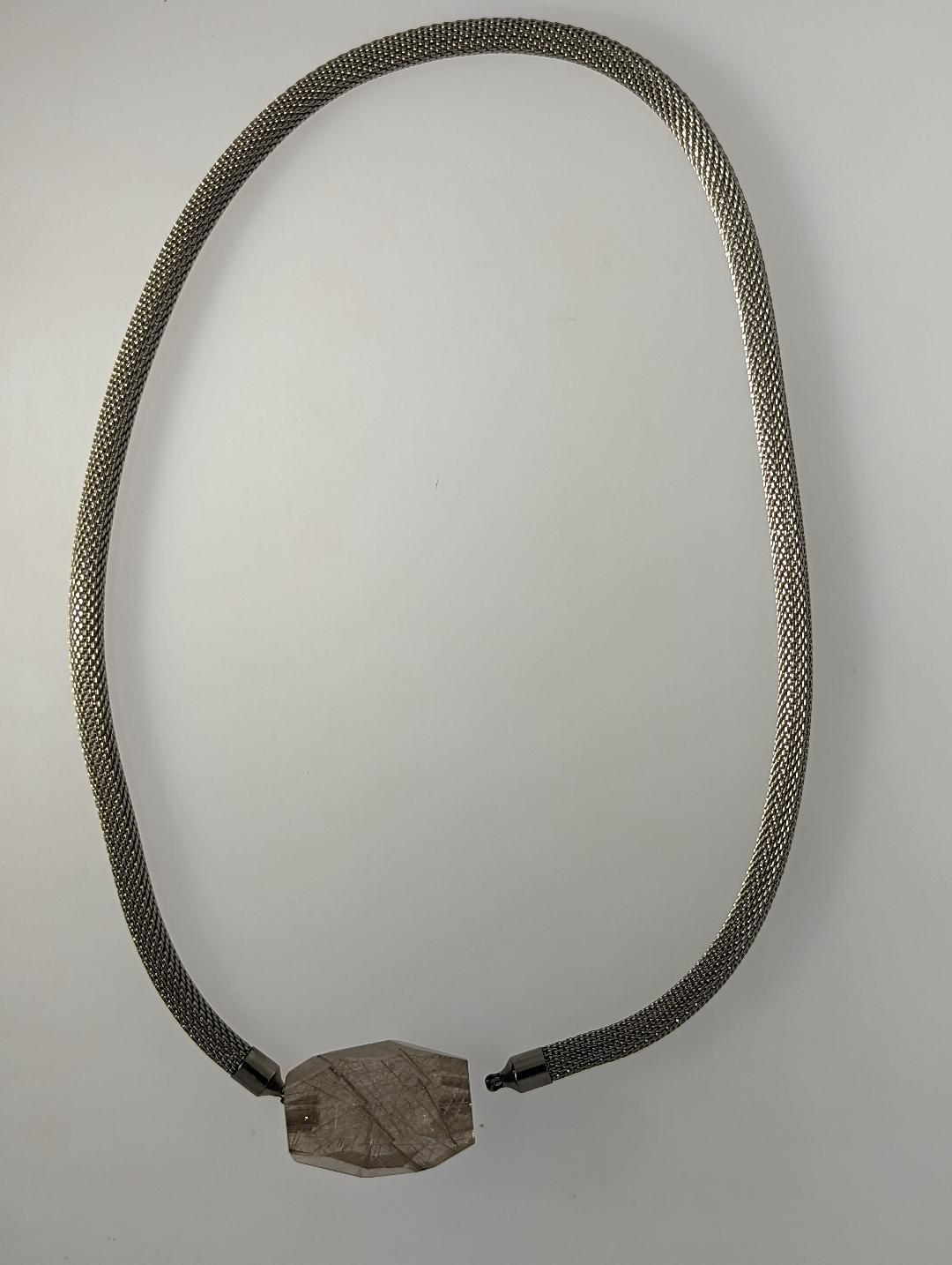 Art Nouveau Rutile Quartz '14.3grams', Steel Necklace For Sale