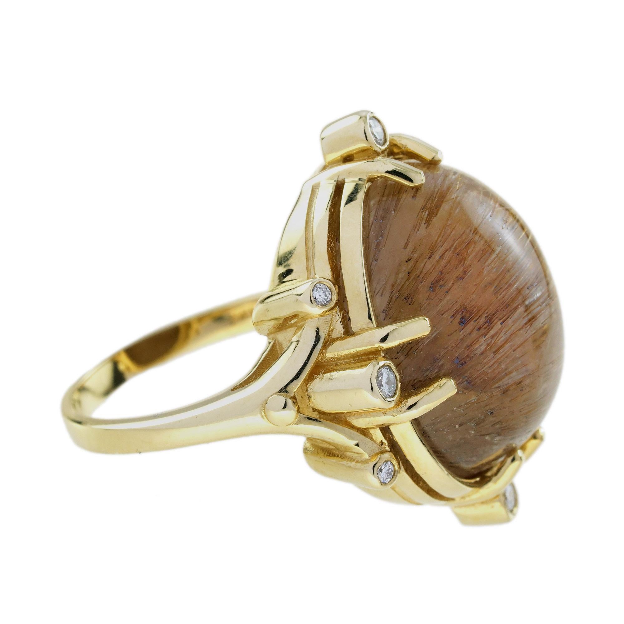 Oval Cut 16.70 Ct. Rutilated Quartz and Diamond Vintage Style Cocktail Ring in 18K Gold