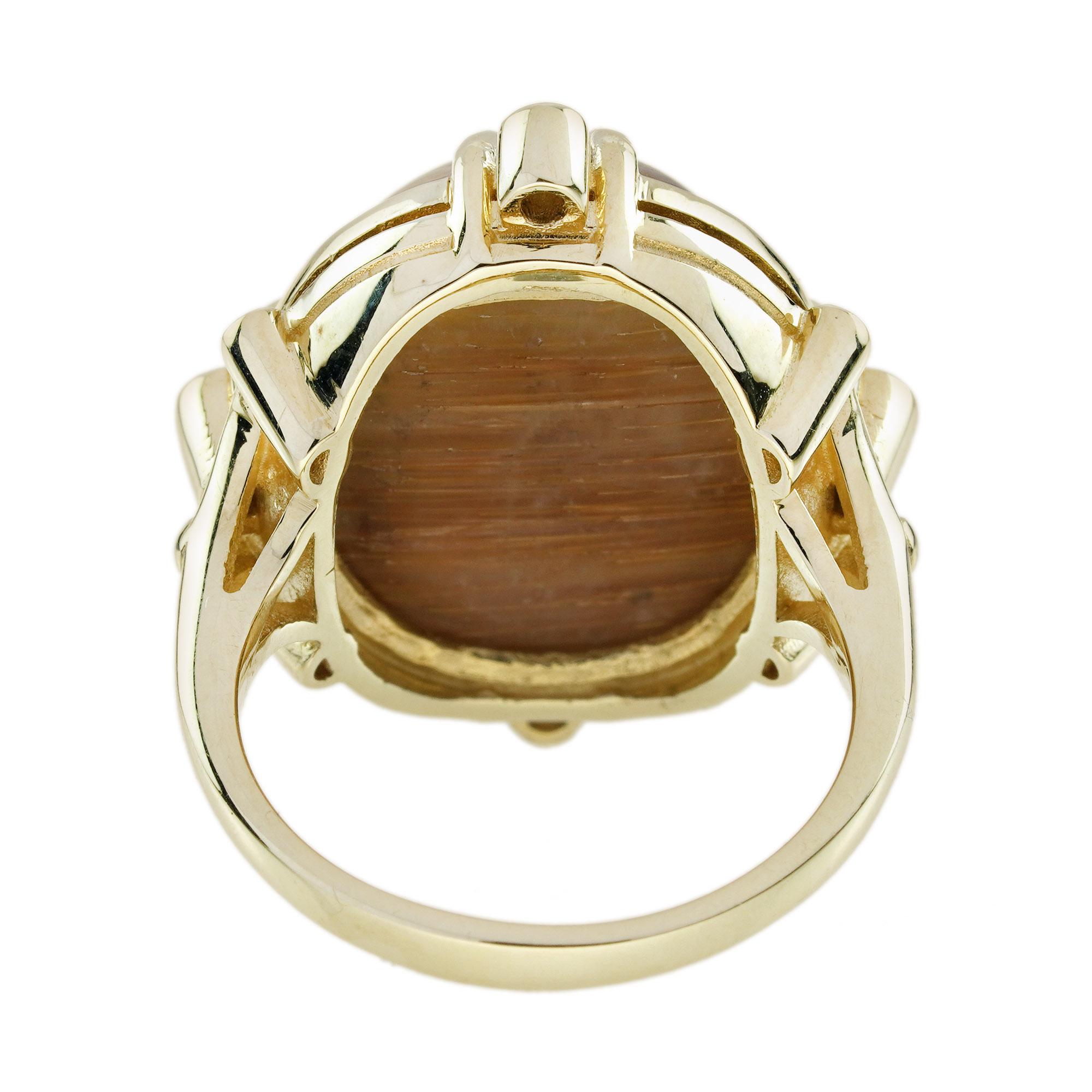 16.70 Ct. Rutilated Quartz and Diamond Vintage Style Cocktail Ring in 18K Gold In New Condition In Bangkok, TH